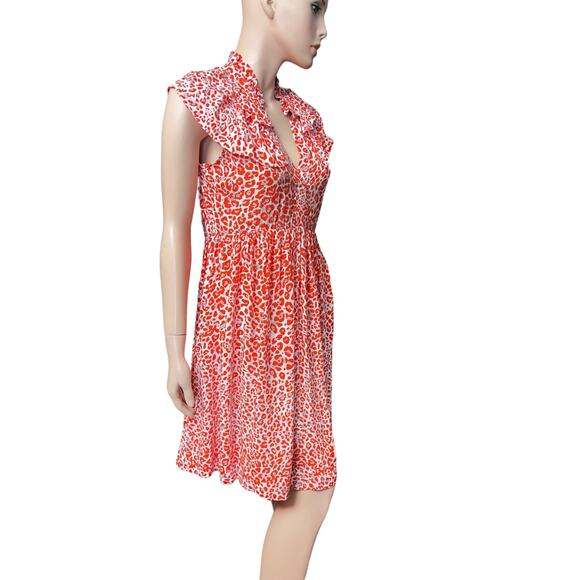 New Maje Leopard Animal Print Ruffles Orange Mini Dress Size M US 100% Viscose - Picture 4 of 15